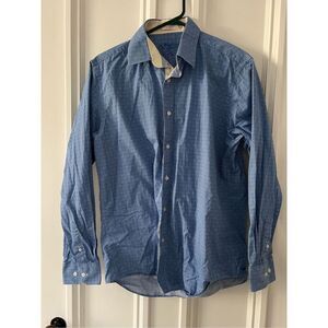 Platino men's blue and cream dotted long sleeve button down shirt M